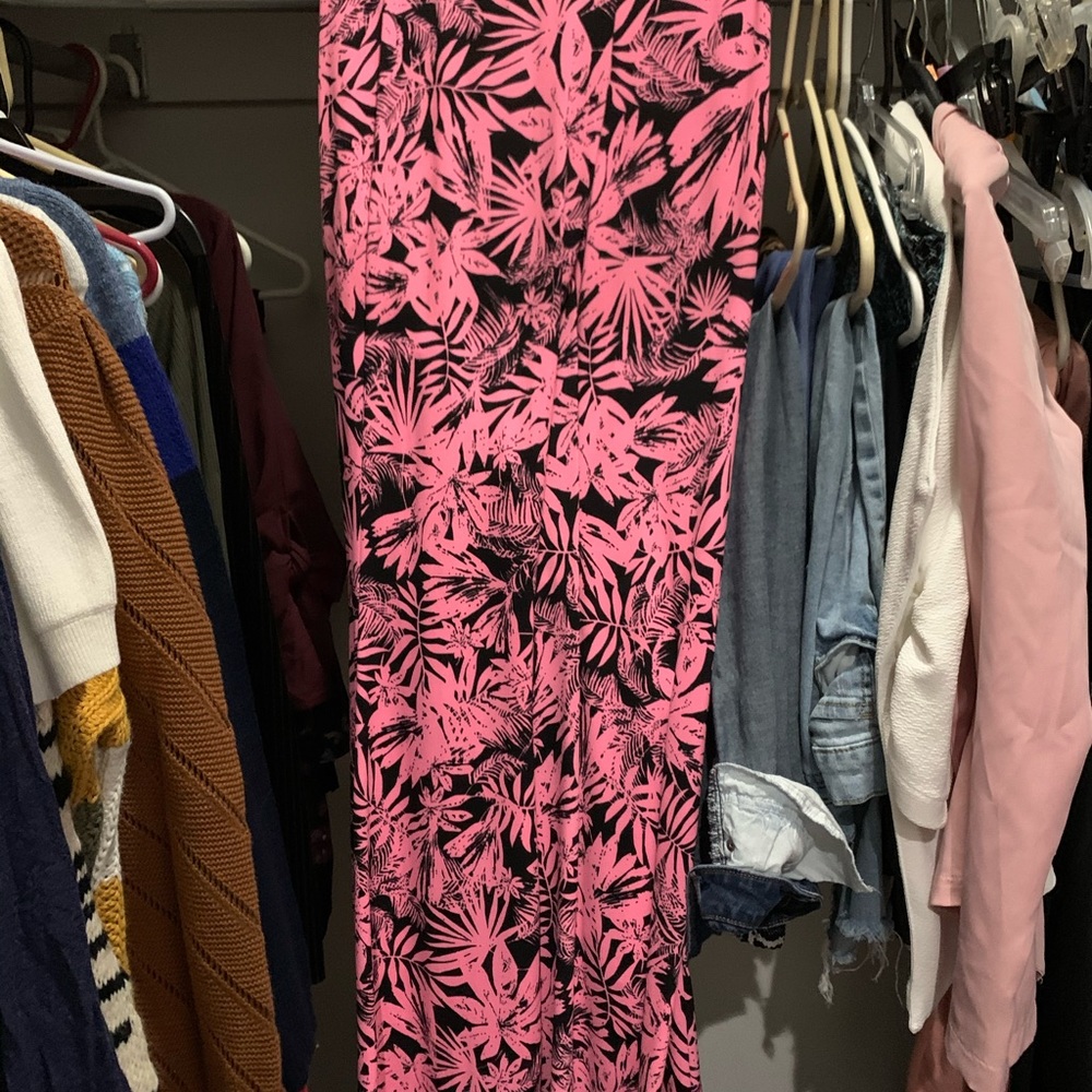 Pink and black bell bottom stretchy pants